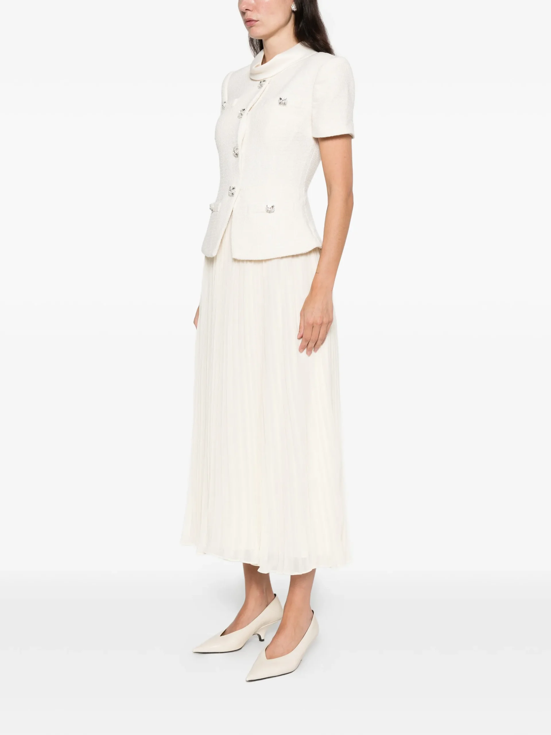 Rochie midi Self-Portrait Panelled crem - imagine 4