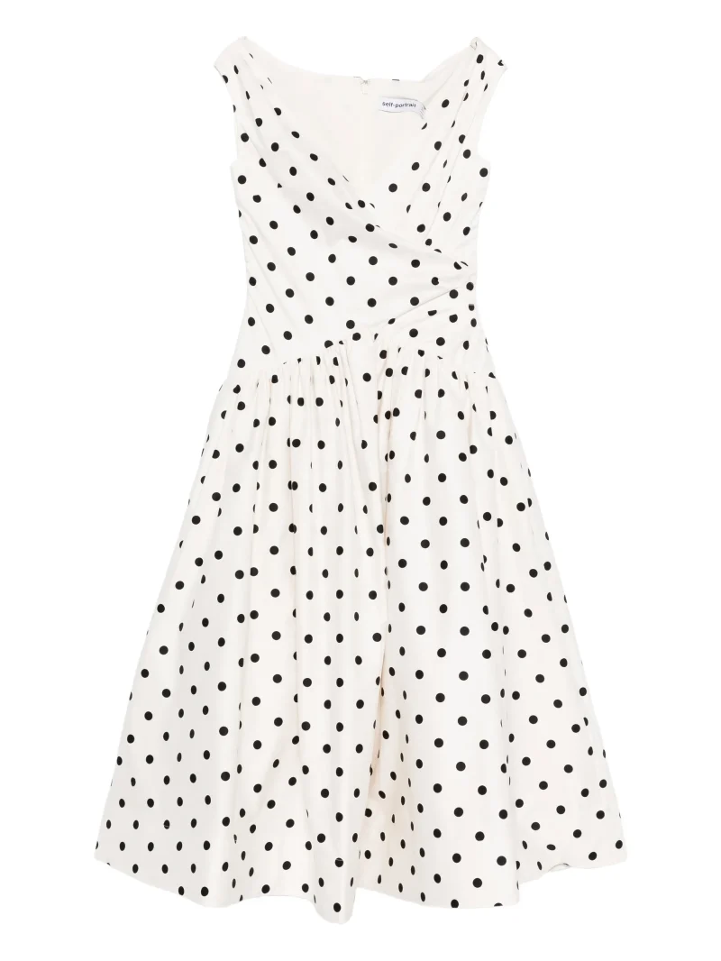 Rochie midi Self-Portrait polka-dot wrap alb