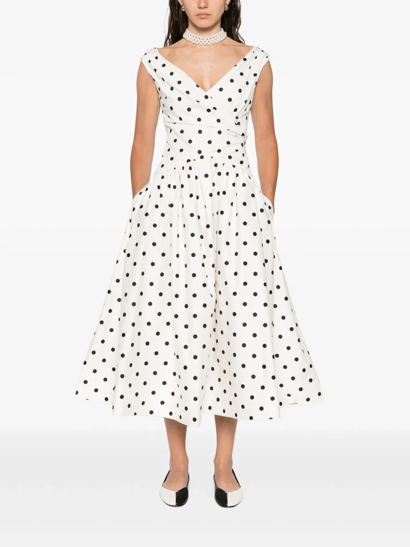 Alternative view of Rochie midi Self-Portrait polka-dot wrap alb