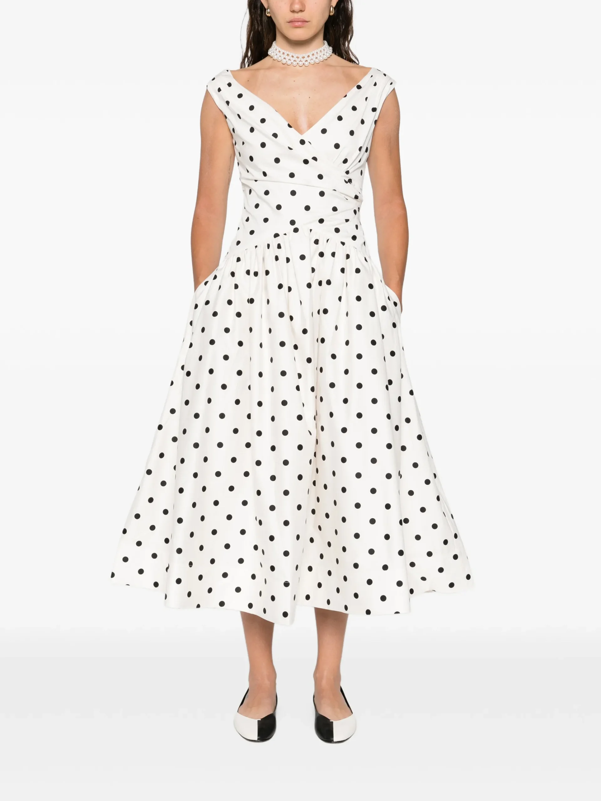 Rochie midi Self-Portrait polka-dot wrap alb - imagine 2