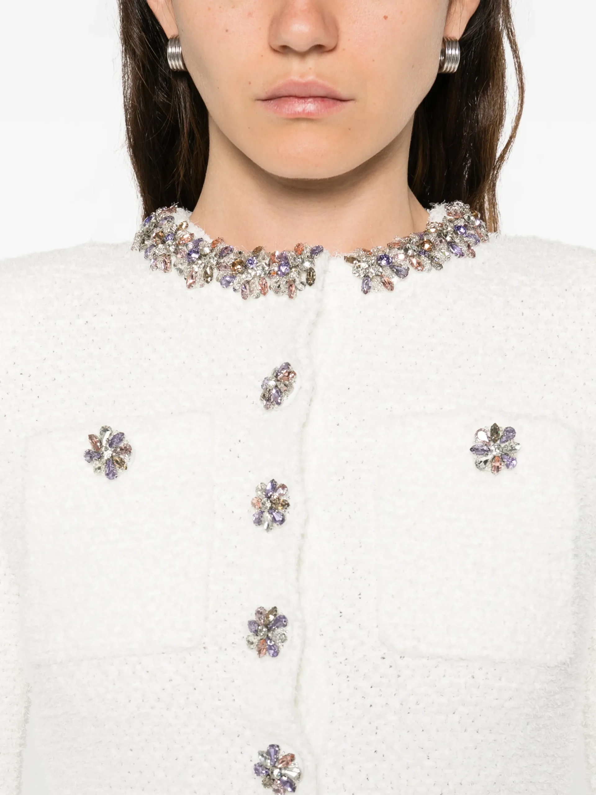 Rochie mini Self-Portrait embellished pocket alb - imagine 3