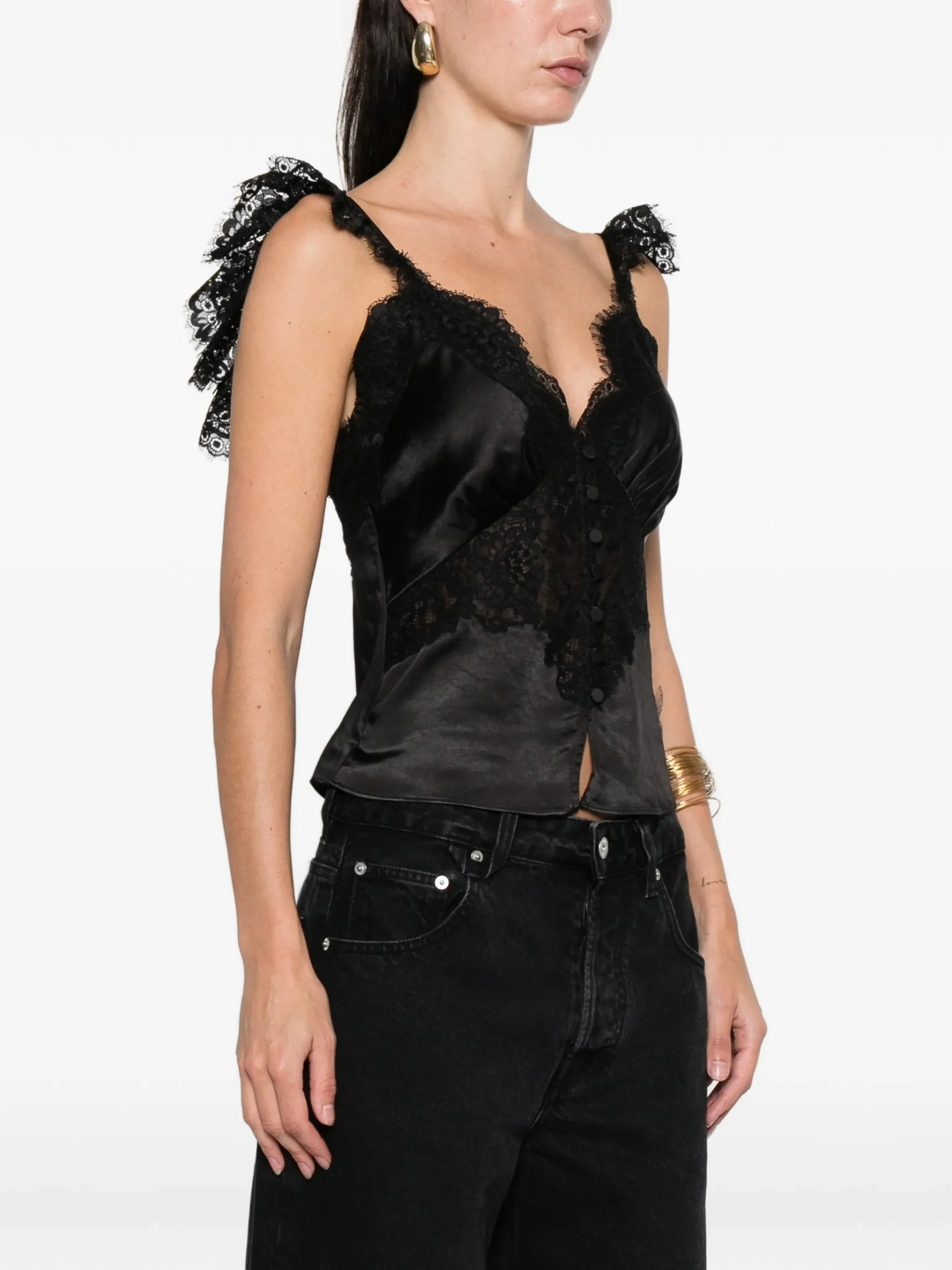 Top Self-Portrait Lace Button negru - imagine 3