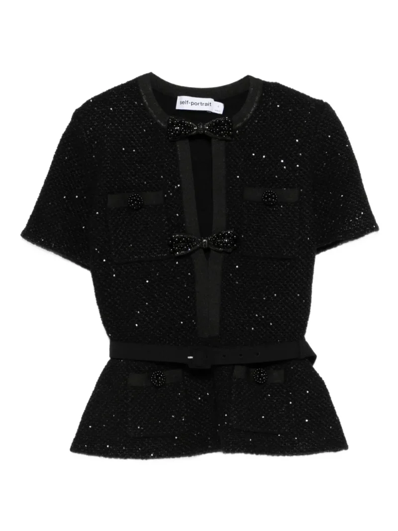 Top Self-Portrait sequinned short-sleeve negru