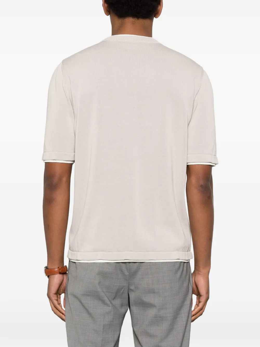 Tricou Eleventy Round Neck Trim bej - imagine 2