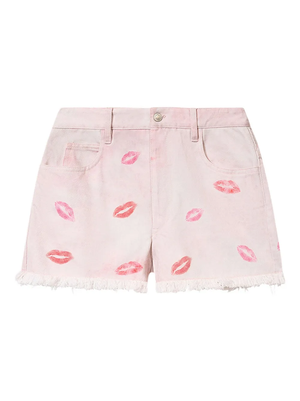 Pantaloni scurti Marant Etoile fringed-hem lips-print roz