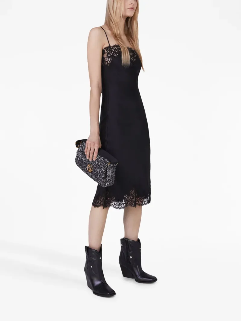 Alternative view of Rochie midi Stella McCartney guipere lace-trim negru