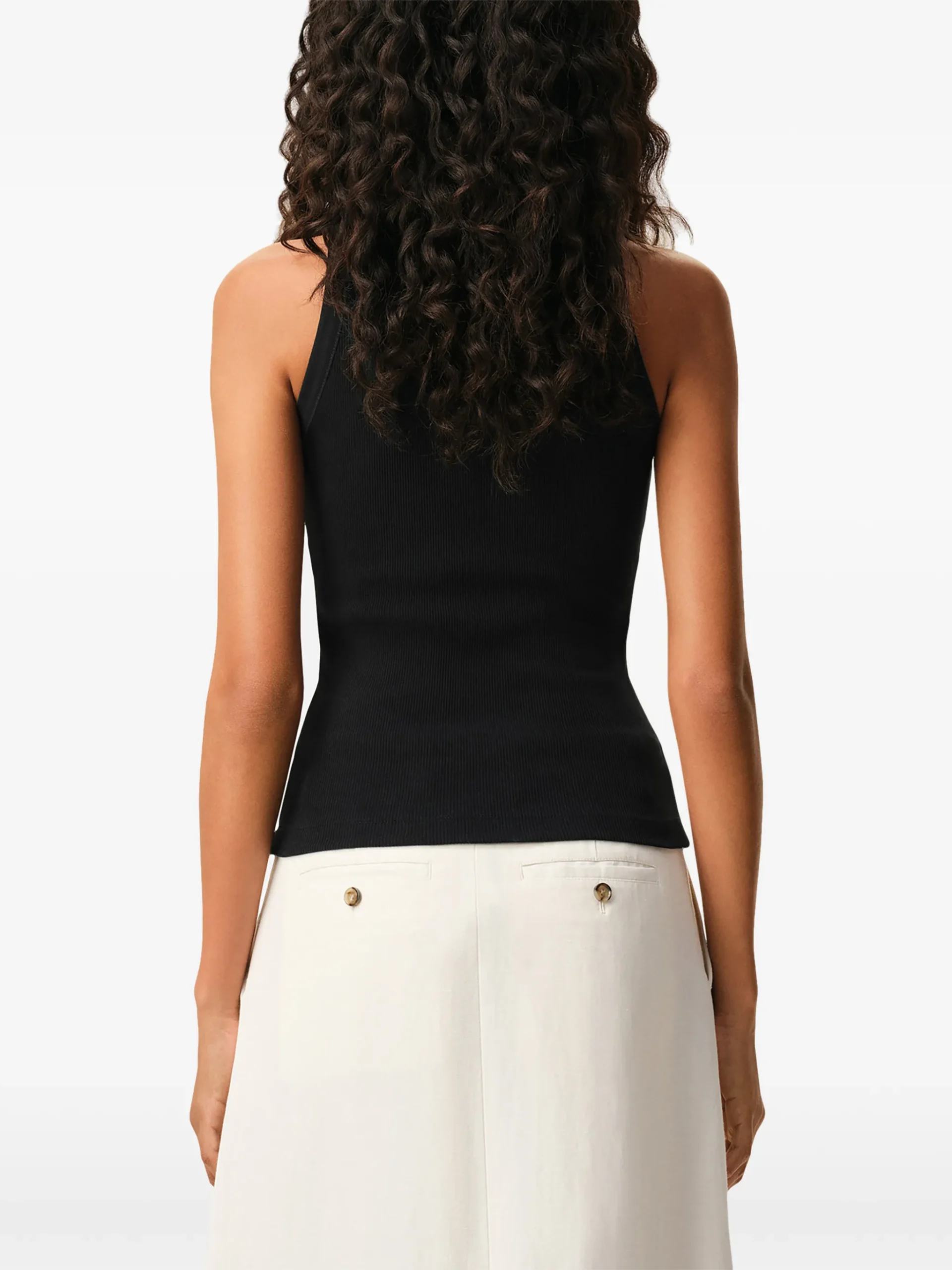 Top AMI Paris embroidered ribbed tank negru - imagine 3