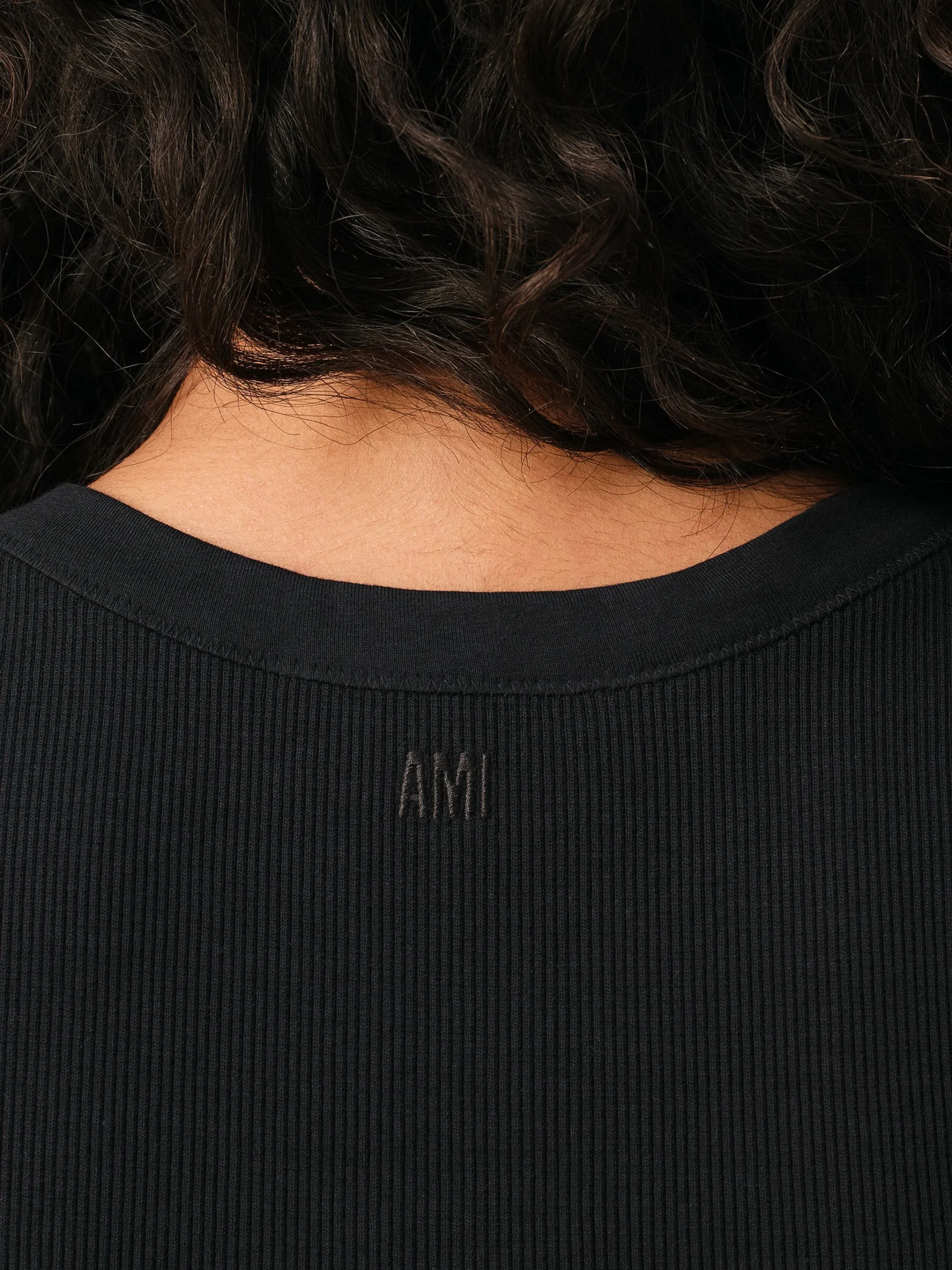 Top AMI Paris embroidered ribbed tank negru - imagine 4