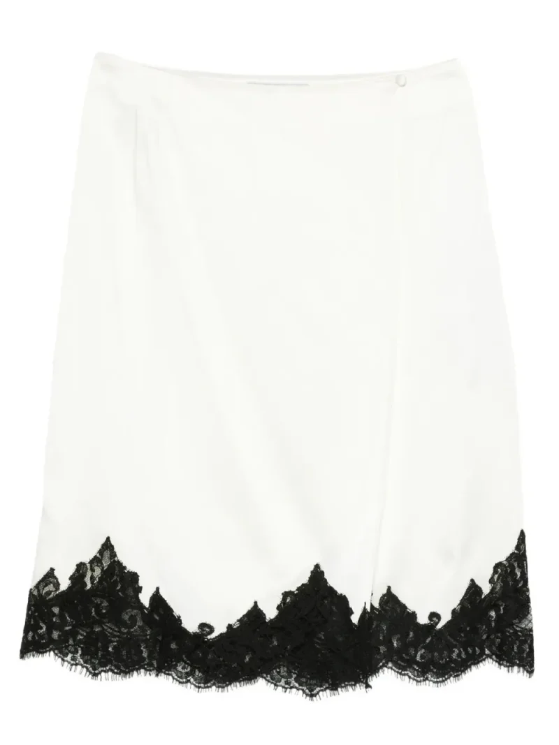 Fusta midi Stella McCartney lace-trim satin bej