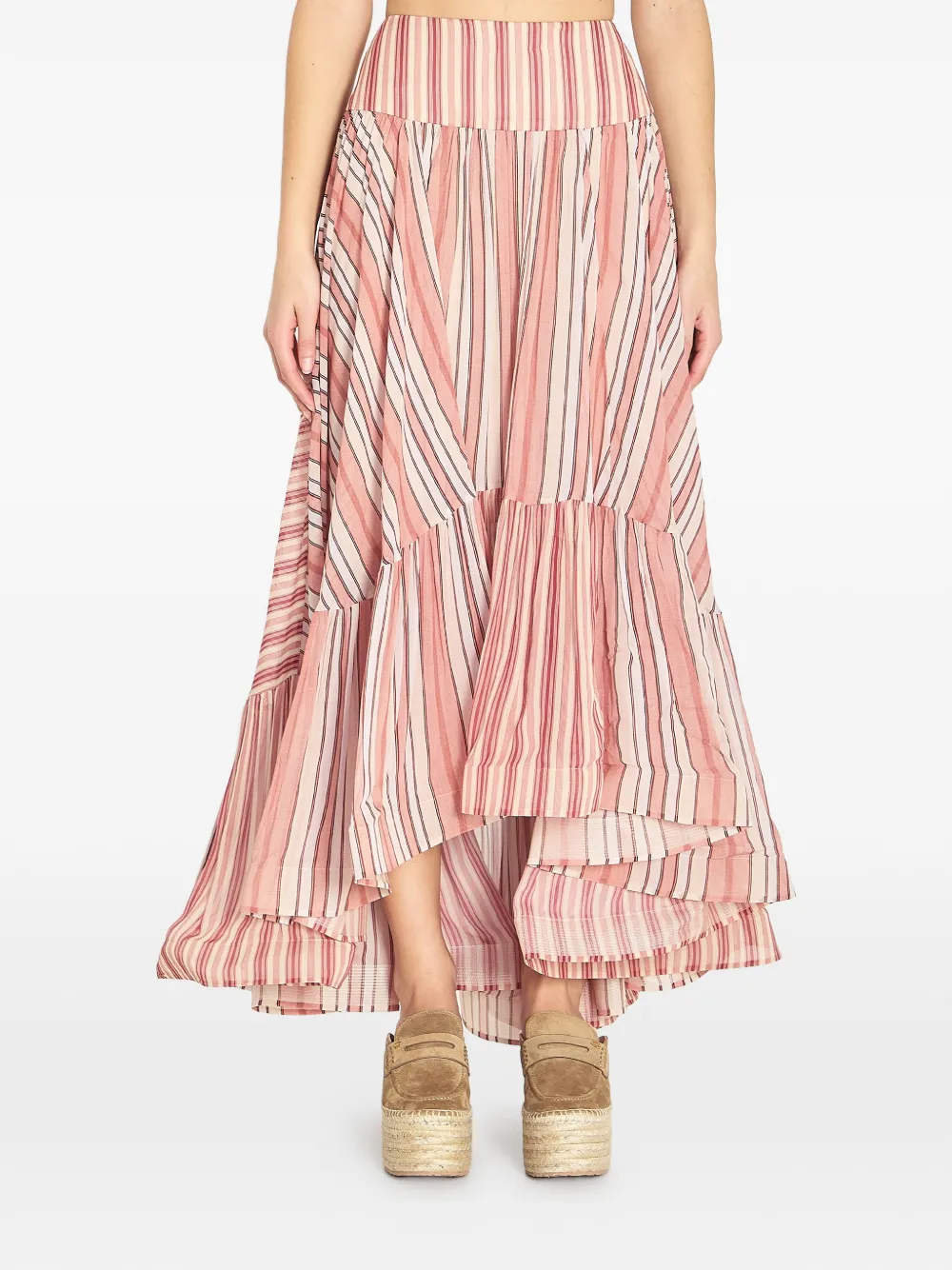 Fusta midi ZIMMERMANN Bohemien Rebellion Ruffled Striped multicolor
