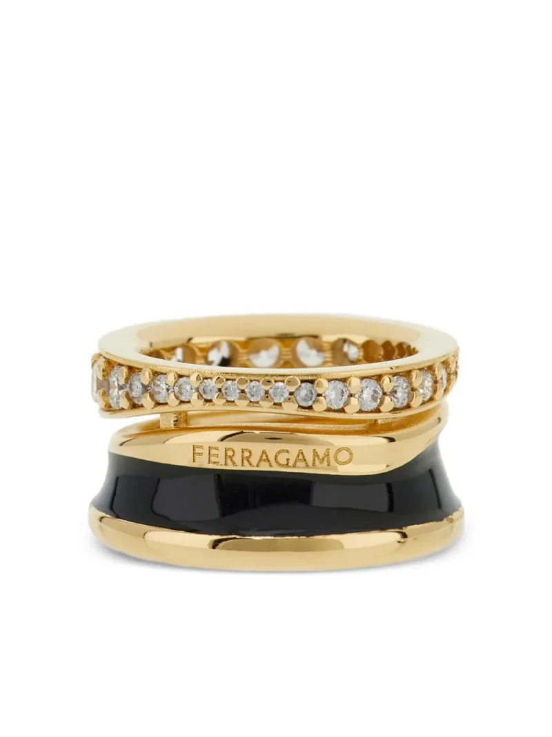 Inel Ferragamo Crystal Enamel Band auriu