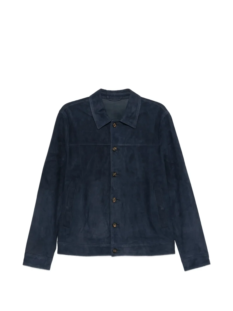 Jacheta Eleventy Buttoned Suede bleumarin