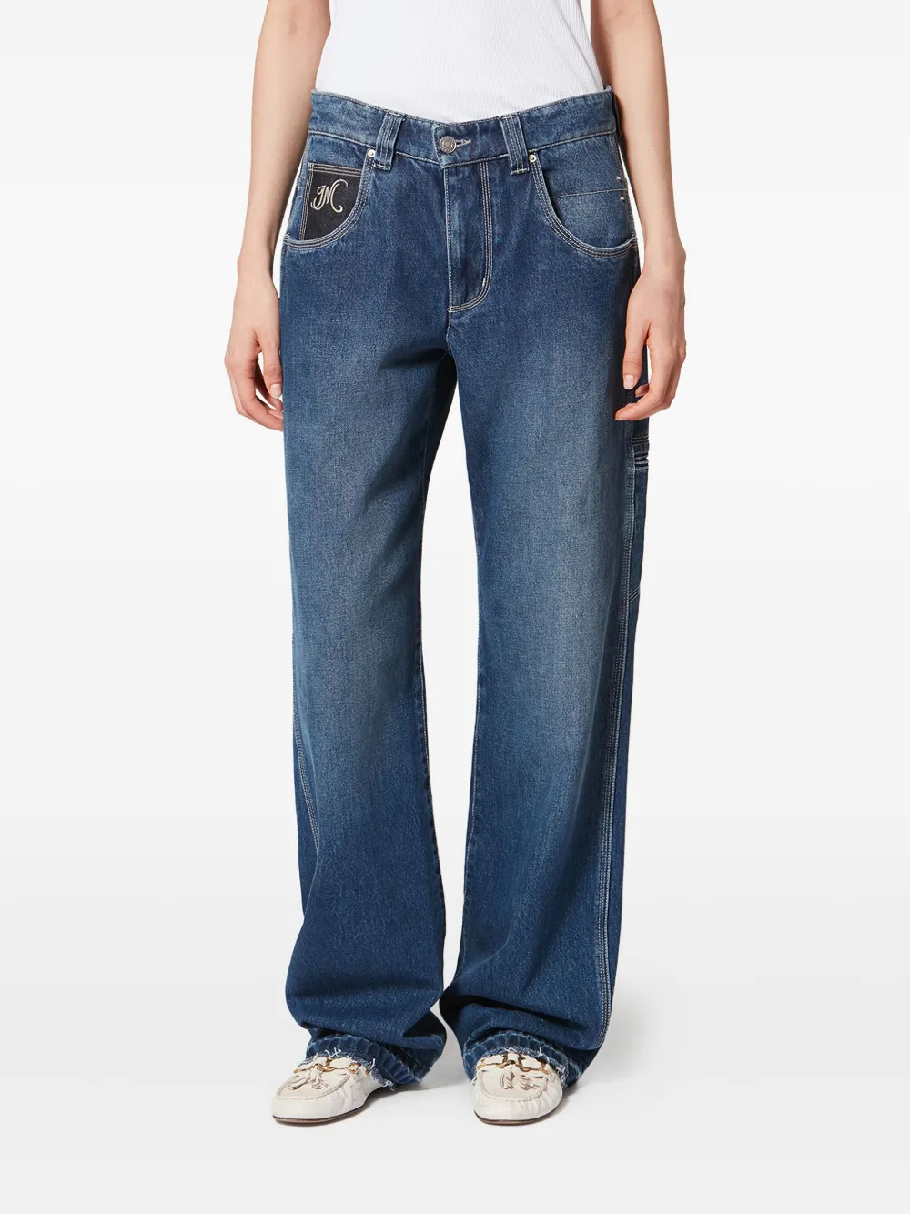 Pantaloni denim Jeyda Embroidered Straight albastru - imagine 3