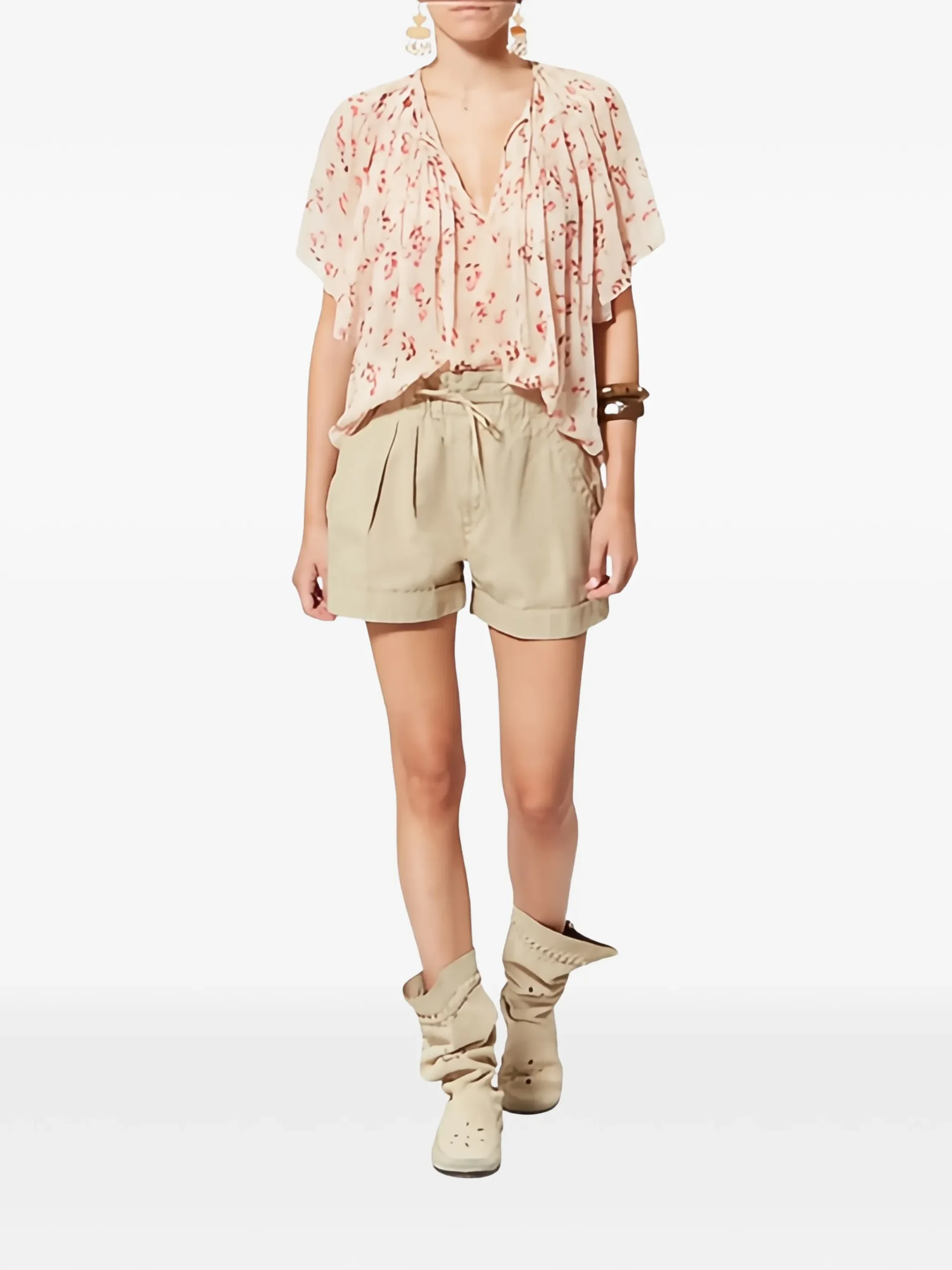 Pantaloni scurti Isabel Marant Nirma pleated-detail bej - imagine 2