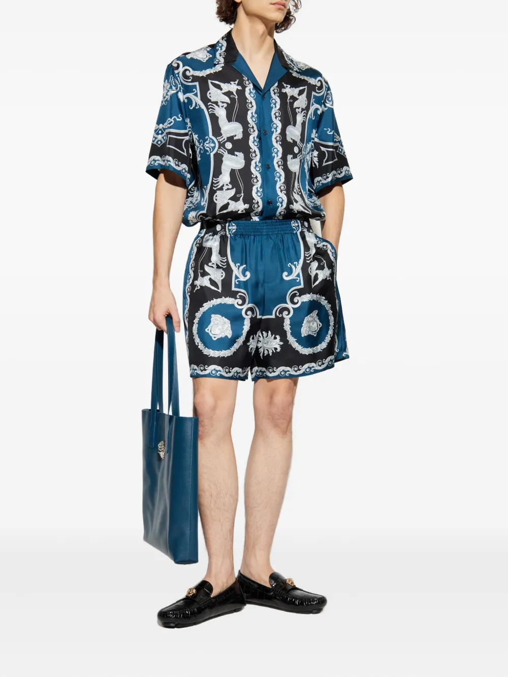 Pantaloni scurti Versace La Coupe des Dieux Silk bleumarin - imagine 4