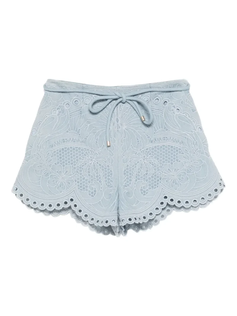 Pantaloni scurti ZIMMERMANN Daylight Eyelet Drawstring albastru