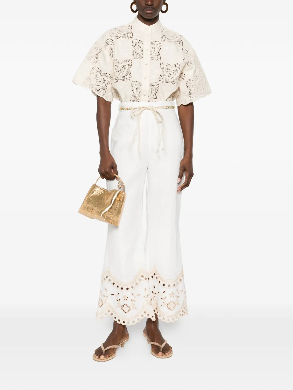 Pantaloni ZIMMERMANN Wanderlust Beaded Embroidered ecru - imagine 4