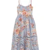 Rochie midi ZIMMERMANN Awaken Picnic Floral-Print albastru