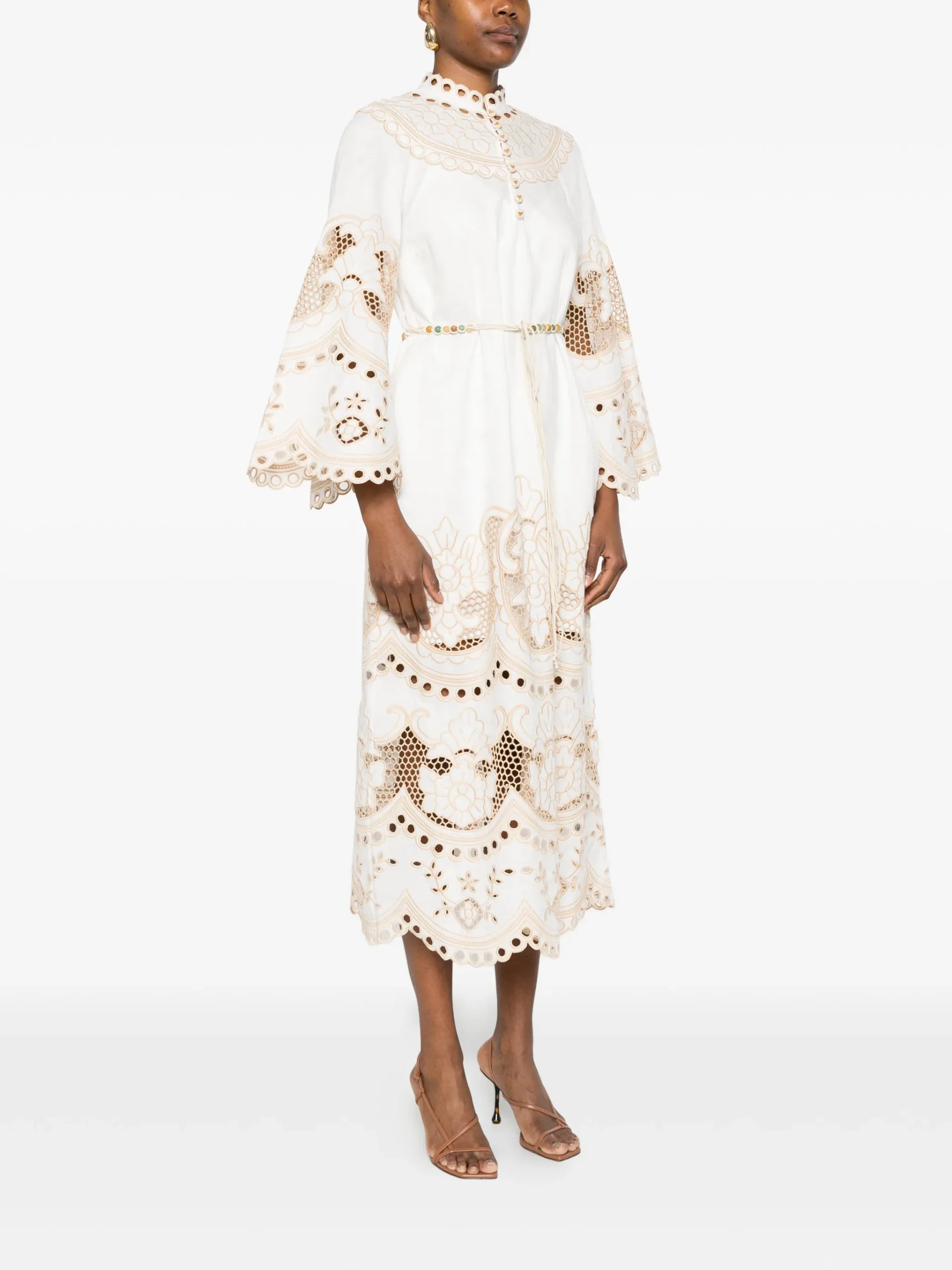 Rochie midi Zimmermann Embroidered bej - imagine 3