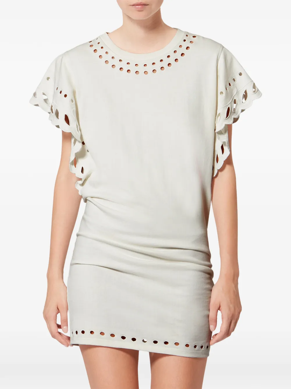 Rochie mini Marant Etoile Orlane eyelet sleeve gri - imagine 5