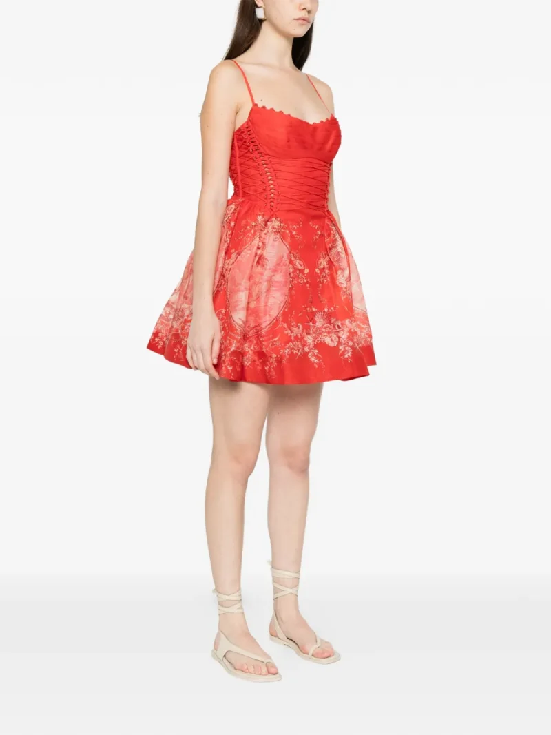 Rochie ZIMMERMANN mini Rebellion Lace-up Floral rosu - imagine 3