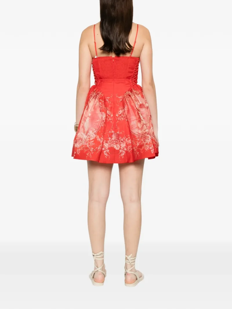 Alternative view of Rochie ZIMMERMANN mini Rebellion Lace-up Floral rosu