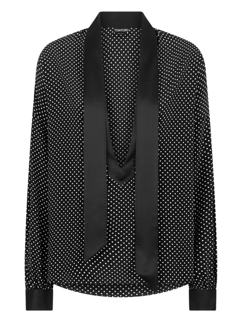 Bluza Lavalliere Polka Dot Tuxedo negru