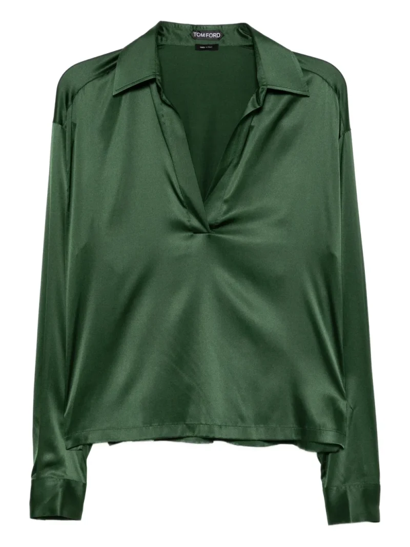 Top TOM FORD Logo-Embroidered Satin verde