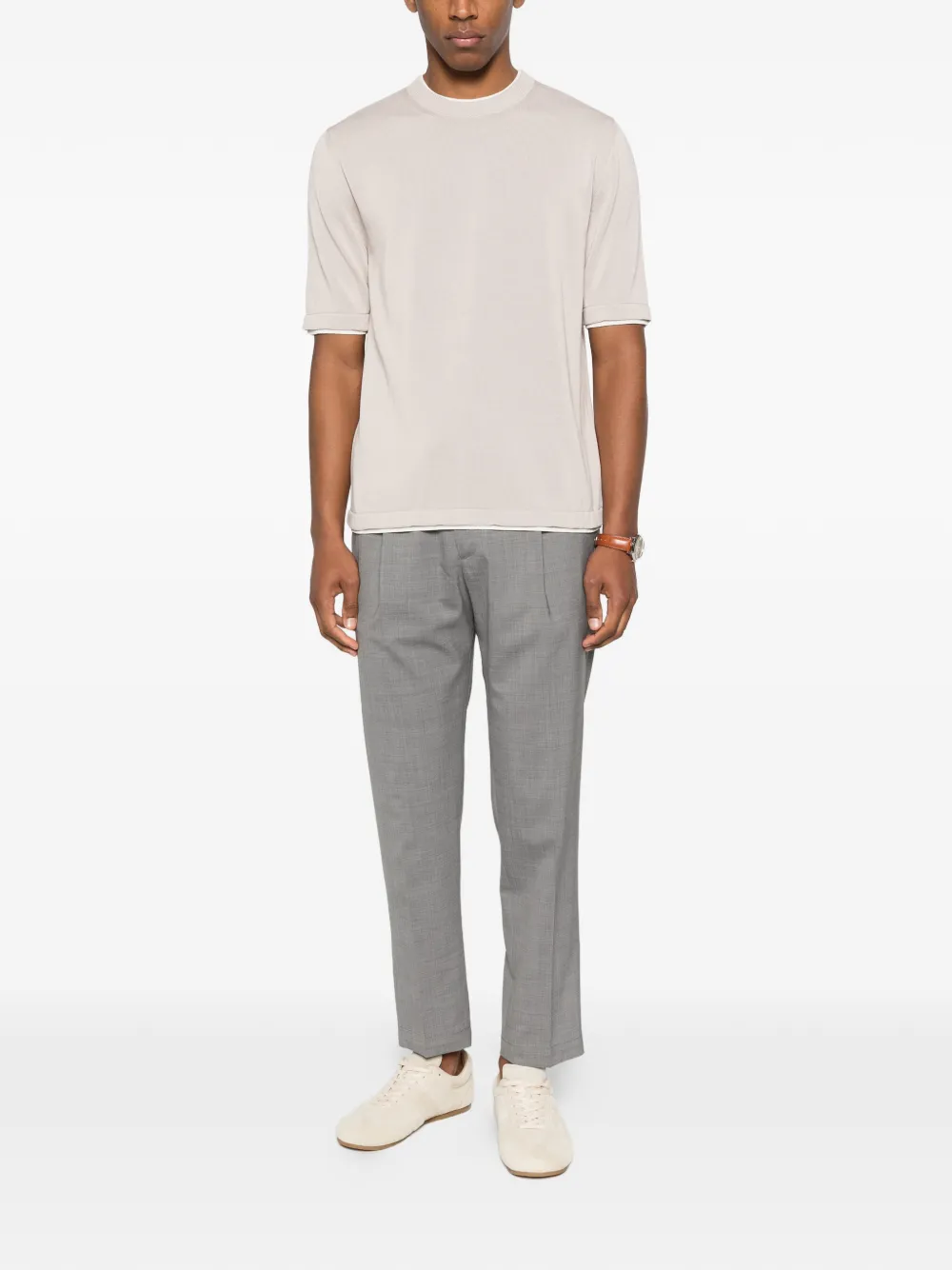 Tricou Eleventy Round Neck Trim bej - imagine 4