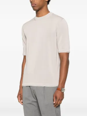 Tricou Eleventy Round Neck Trim bej - imagine 3