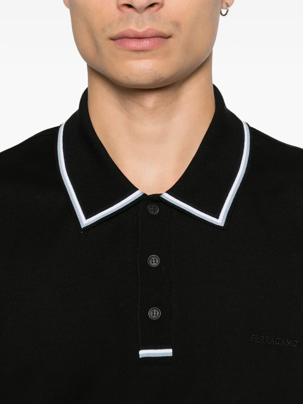 Tricou polo Ferragamo Stripe-Detail negru - imagine 5