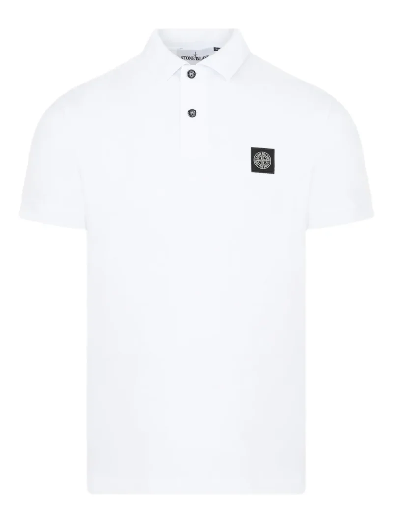 Tricou polo Stone Island Button Patch alb