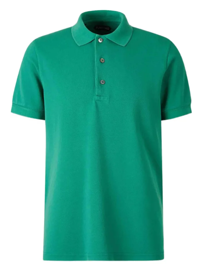 Tricou polo TOM FORD Ribbed Short-Sleeve turcoaz