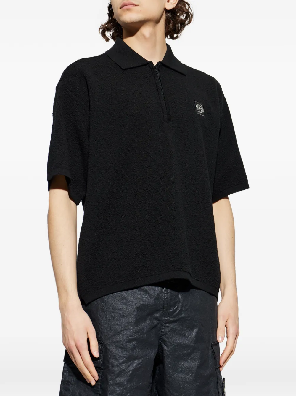 Tricou Stone Island Zip-Up Polo negru - imagine 4