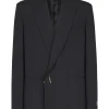 Blazer Balmain notched-lapel wool negru