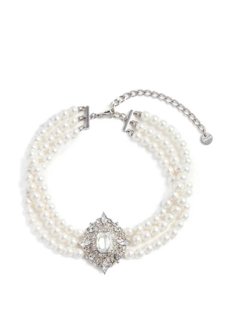 Colier Self-Portrait crystal pearl argintiu