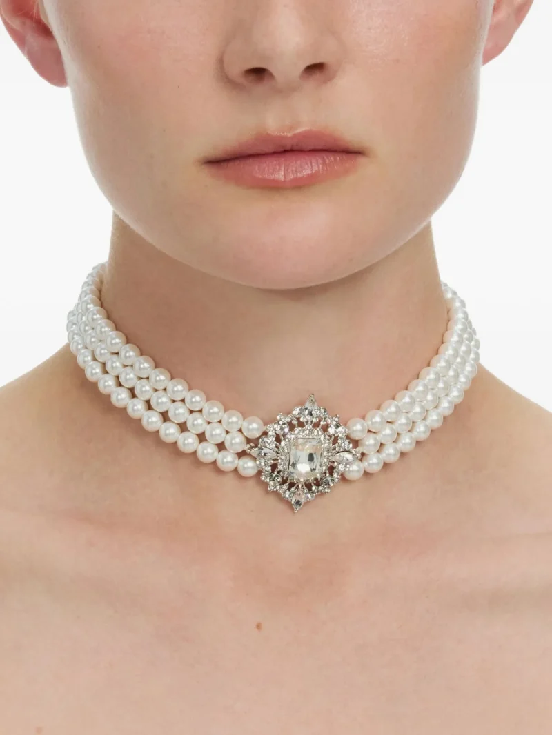 Alternative view of Colier Self-Portrait crystal pearl argintiu