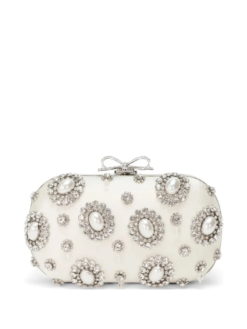 Geanta Self-Portrait embellished clutch crem