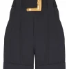 Pantaloni Balmain belted-waist negru