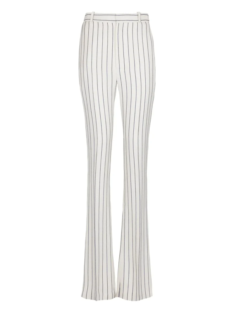 Pantaloni Balmain pinstripe flared-leg alb