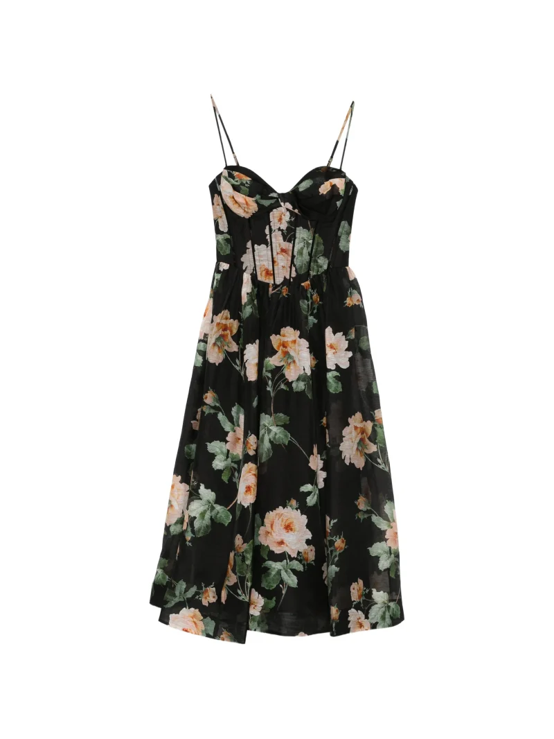 Rochie midi Zimmermann luna corset floral negru