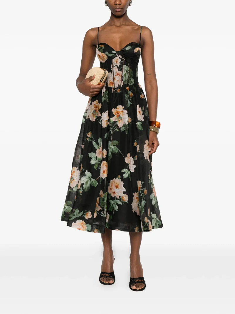 Alternative view of Rochie midi Zimmermann luna corset floral negru