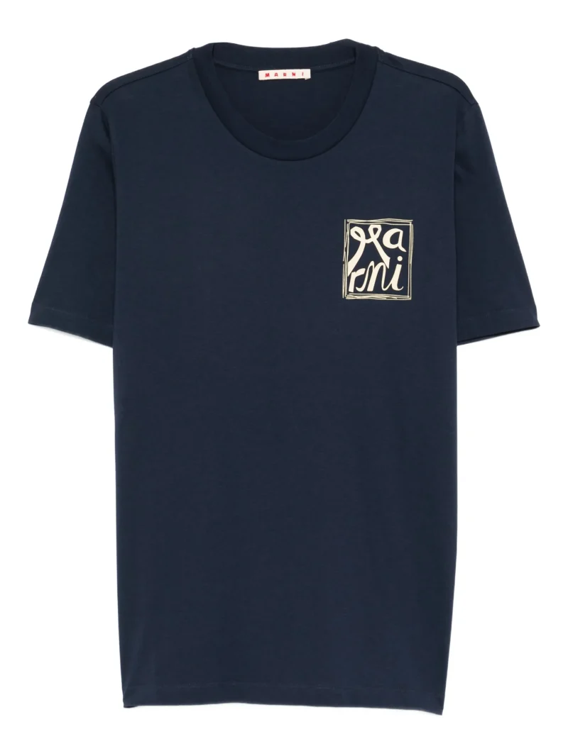 Tricou Marni logo crew-neck albastru