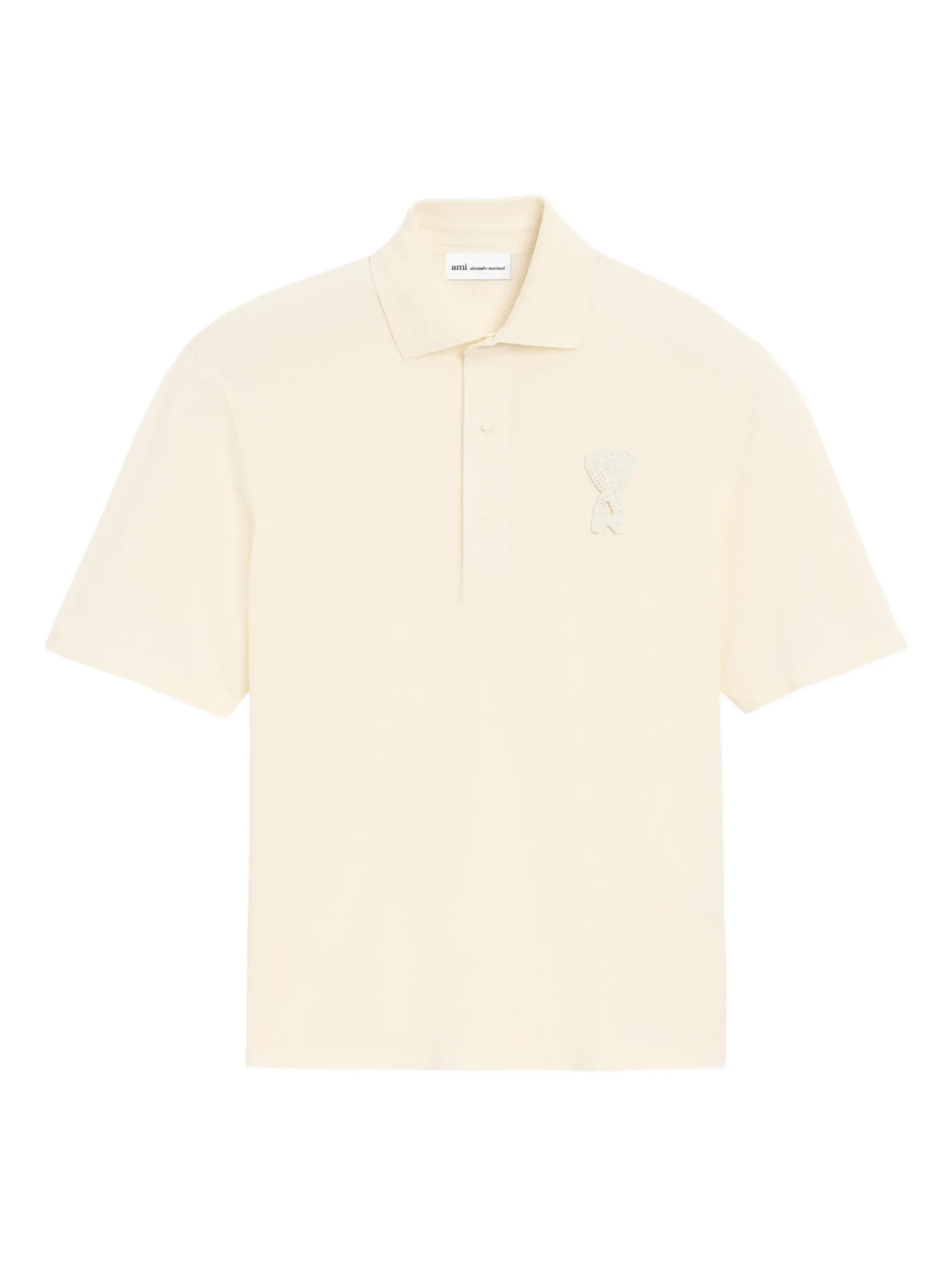 Tricou polo AMI Paris logo-patch crem