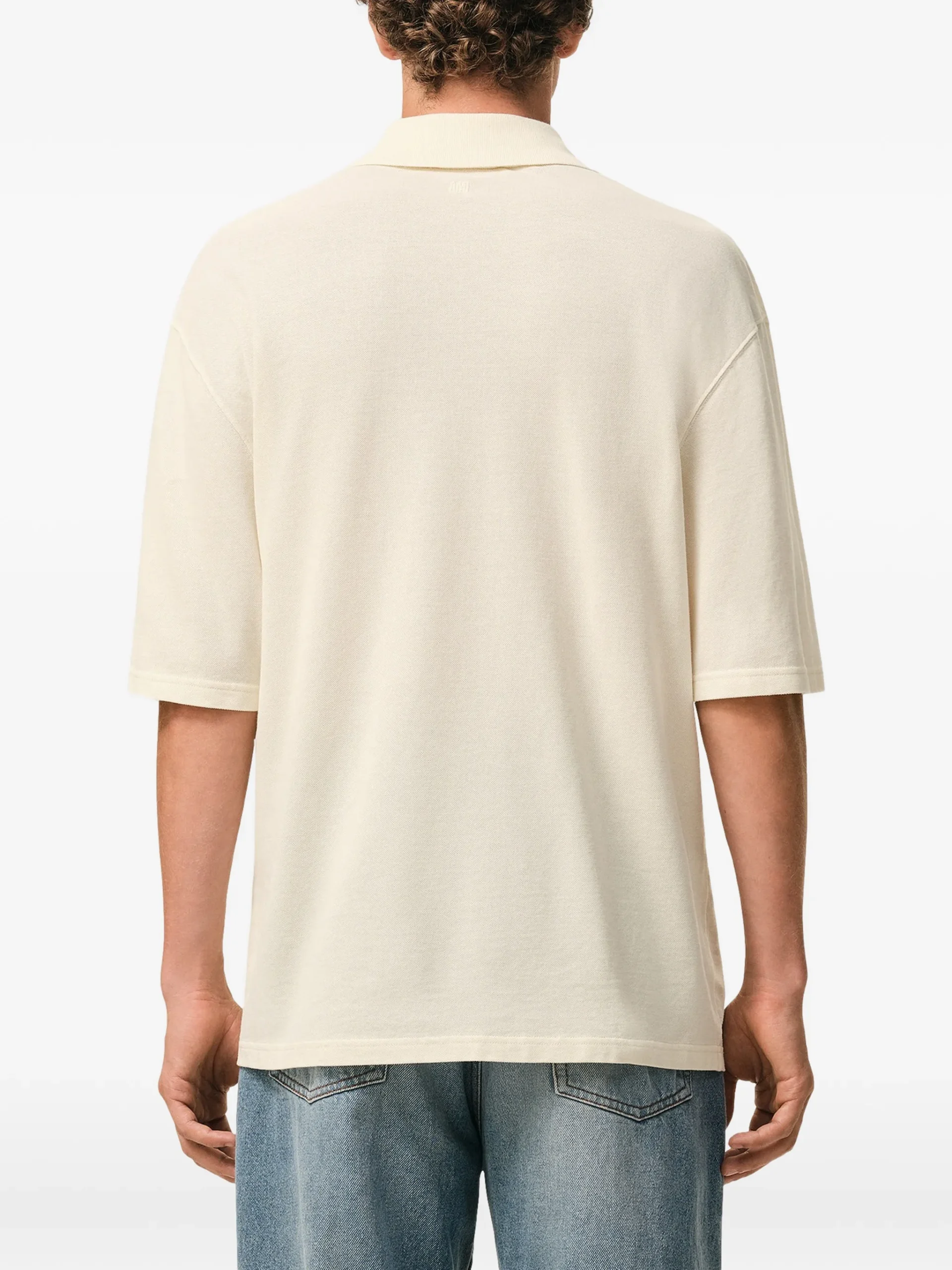 Tricou polo AMI Paris logo-patch crem - imagine 4
