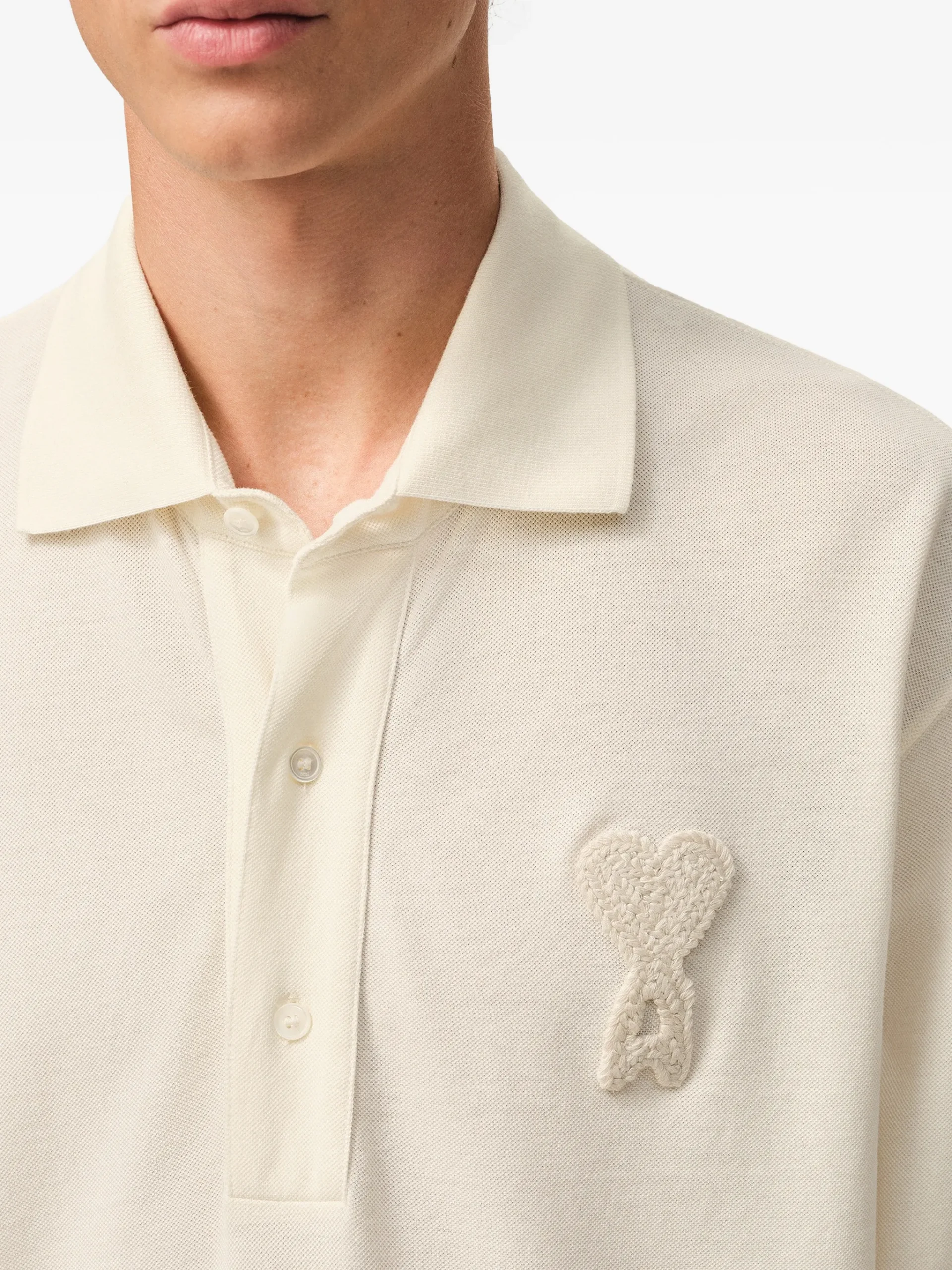 Tricou polo AMI Paris logo-patch crem - imagine 3