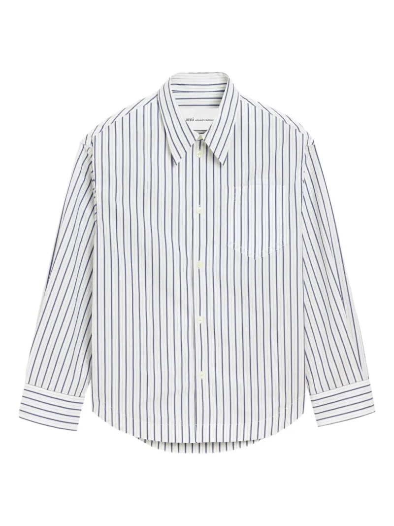 Camasa AMI Paris Ami De Coeur Striped Chest-Pocket alb
