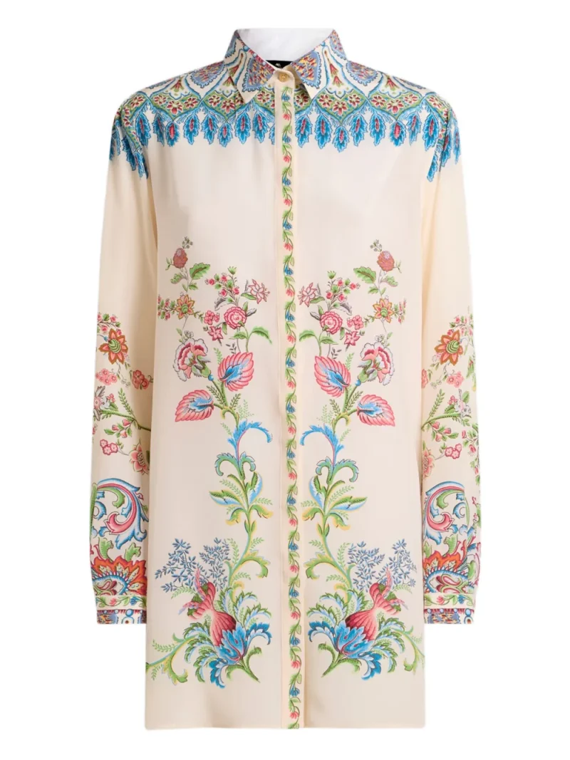 Camasa ETRO Floral-Print Silk bej