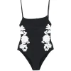 Costum de baie Simkhai Floral-Embroidered negru