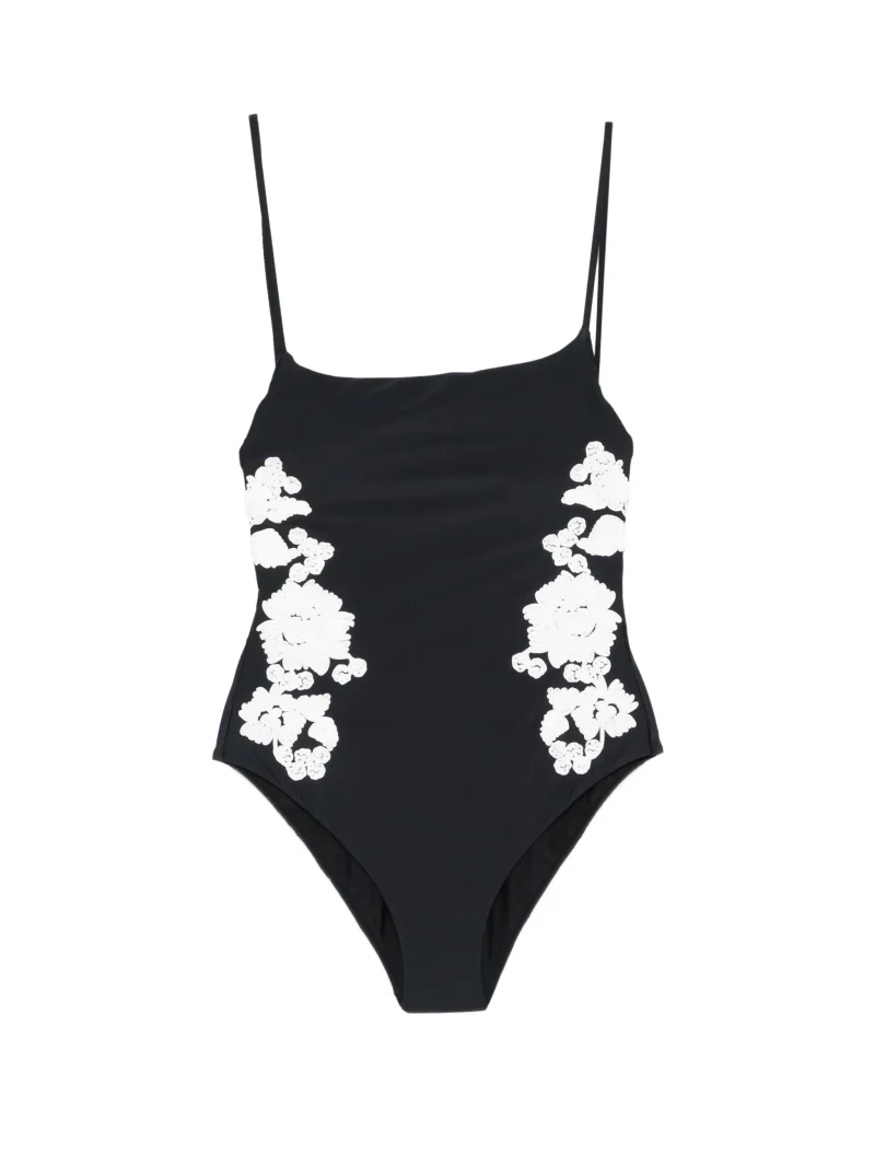 Costum de baie Simkhai Floral-Embroidered negru